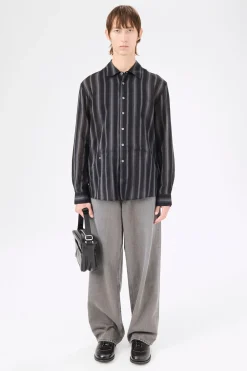 Noir Stripe Sheer Cotton Silk